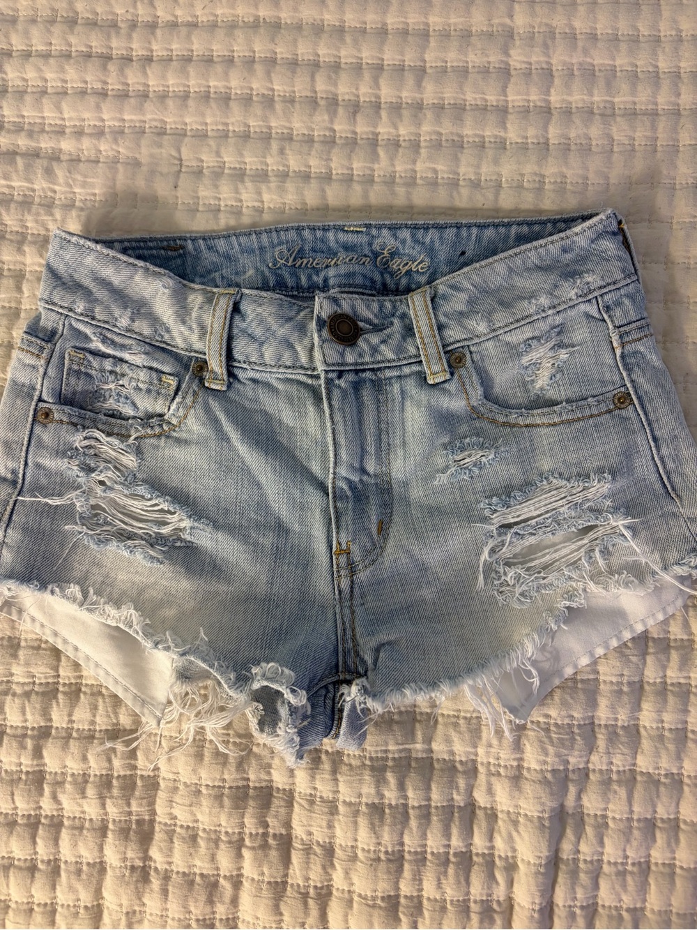 American Eagle Outfitters Light Wash Distressed Denim Shorts